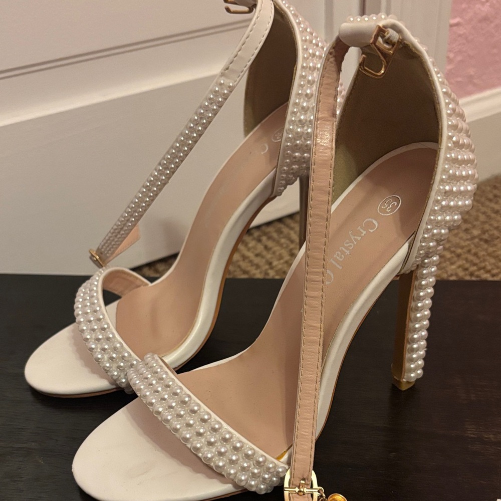 Amazon White Pearl-Studded Heels